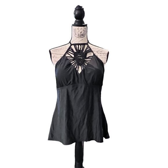 Black Tankini Braided‎ Front Size Medium Pool Beach Backless Halter Tie - Picture 1 of 8